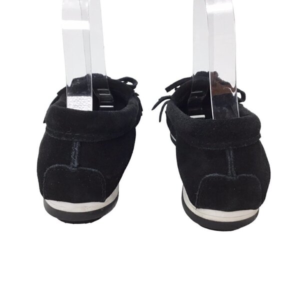 Minnetonka Moccasins Black Kilty Fringe Suede Hardsole Size 5.5 Driving Moc 4300 - Picture 7 of 9